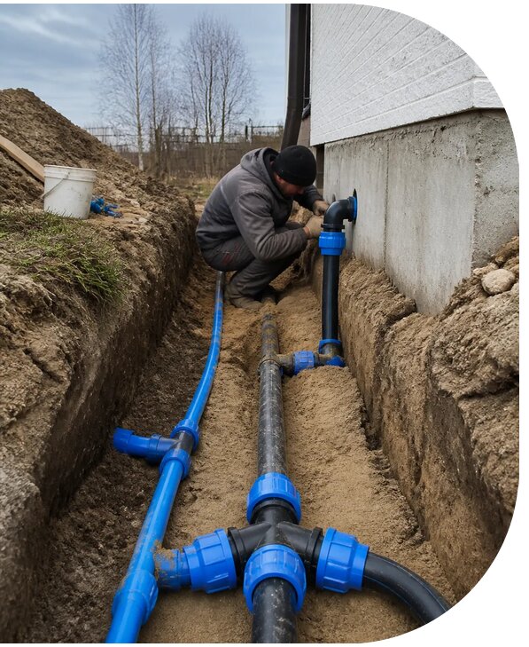Монтаж наружного водопровода на участке под ключ в Алексине